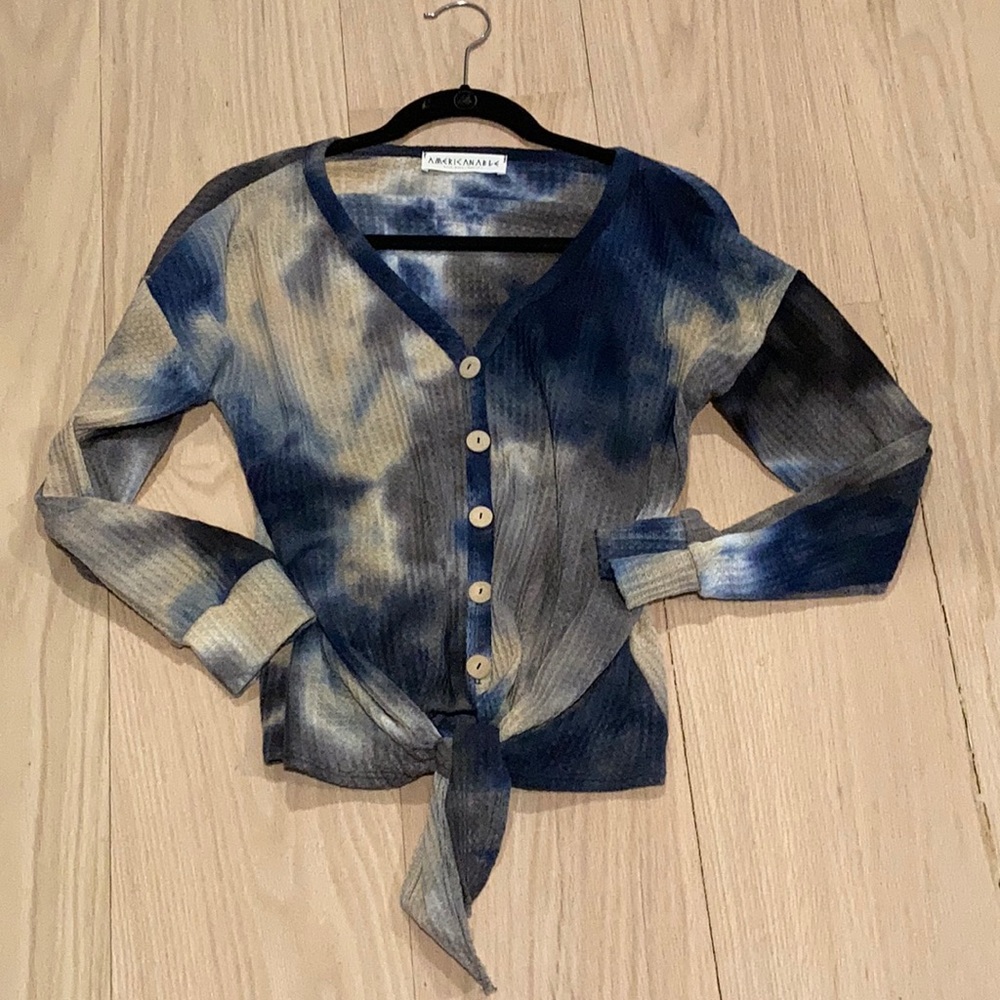 Americanable Tie Dye Waffle Cardigan with Tie Front Size Small